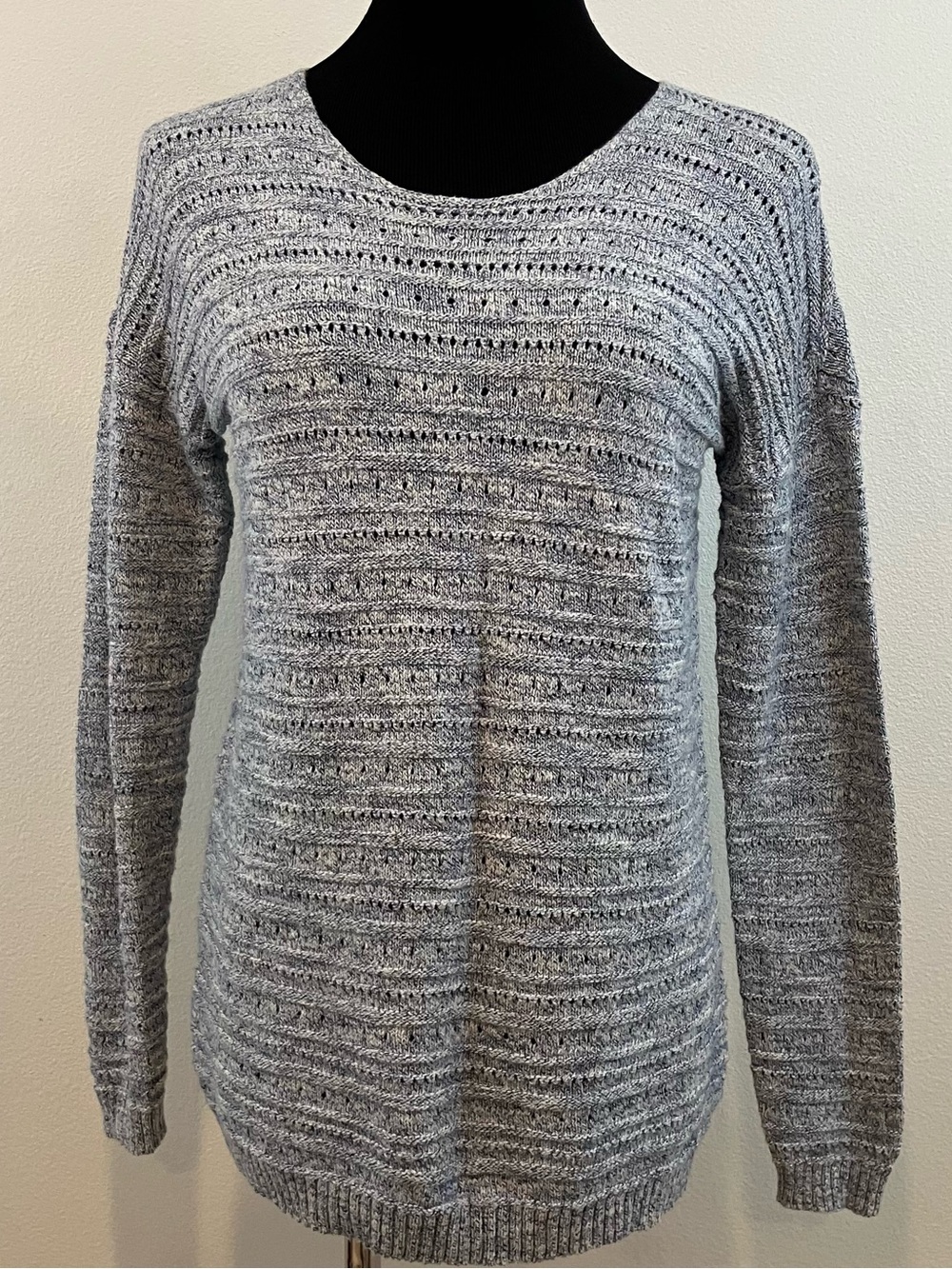 Leo & Nicole Heather Gray Open-Weave Crewneck Sweater